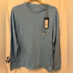 Vineyard Vines Long Sleeve Pocket T Shirt Fish & Reel Ocean Breeze Blue
